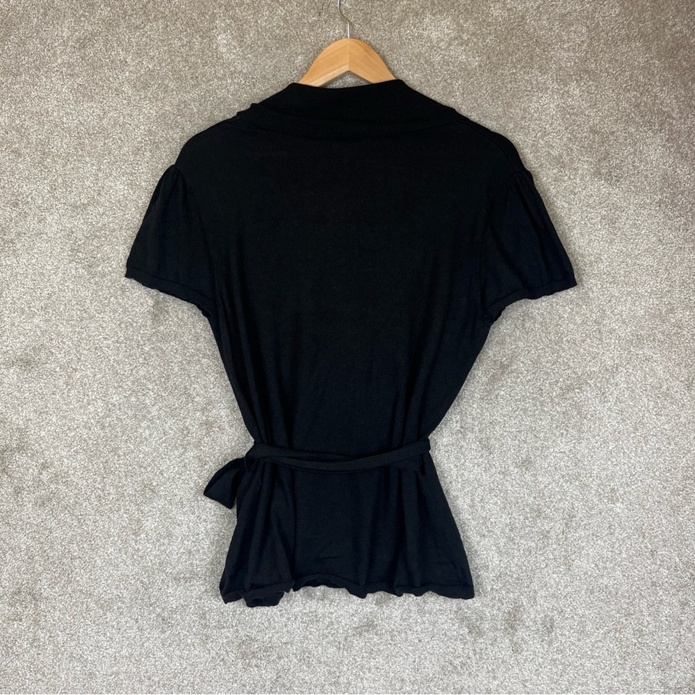 Talbots Sweater Womens Large Black Wrap Short Sleeve Side Tie Stretch- 3870 - Picture 7 of 10
